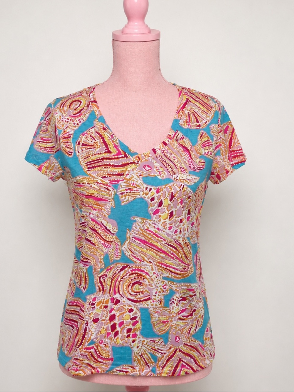 Lilly Pulitzer Breakwater “Blue Tini Bikini” Summer Beachy V-Neck Top